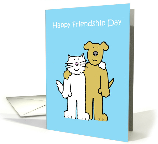 Happy Friendship Day Cartoon Cat and Dog Standing Happily... (1484394)
