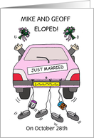 Gay Male Couple Elopement Announcement Cartoon Car card