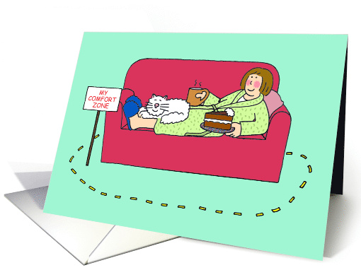 Comfort Zone Cartoon Humor for Her Cake and a Cat Blank Inside card