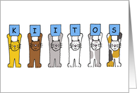Thank you in Finnish Kiitos Cartoon Cats Holding Up Letters card