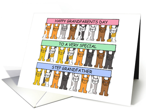 Happy Grandparents Day to Step Grandfather Cute Cartoon Cats card