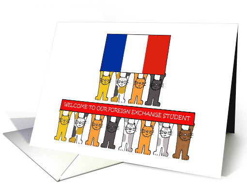 Welcome to French Foreign Exchange Student Cats and Flag card