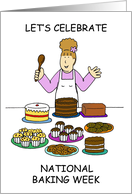 National Baking Week October Cartoon Lady with Cakes card