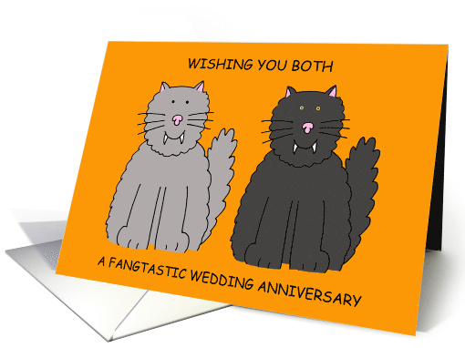 Halloween Wedding Anniversary Cute Cartoon Cats with Fangs card