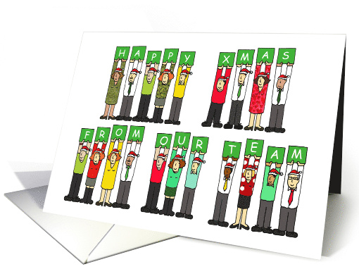 Happy Xmas From Our Team Cartoon Office Workers in Santa Hats card