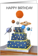 Happy Birthday Astronomer Galaxy and Planets Cake card