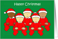 Happy Christmas Daycare Assistant Cute Cartoon Babies in Fun Outfits card