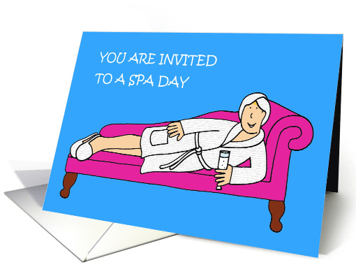 Spa Party Invitation Cartoon Lady in Bath Robe card (1503662)