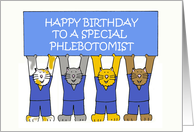Phlebotomist Happy Birthday Cartoon Cats earing Scrubs card