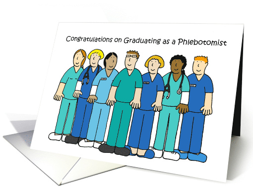 Phlebotomist Graduate Congratulations Cartoon Group in Scubs card