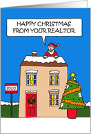 Happy Christmas from Your Realtor Cartoon House with Santa card