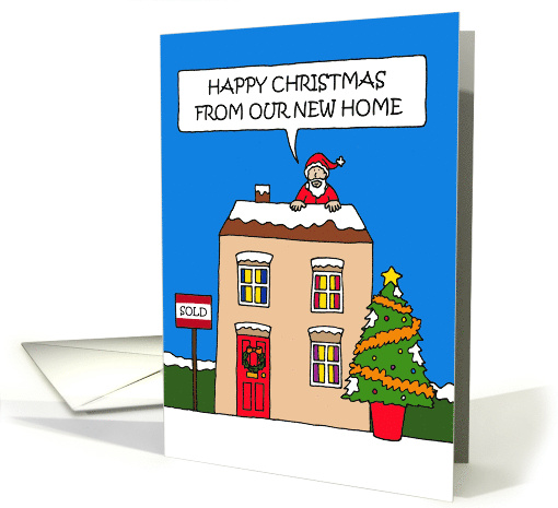 Happy Christmas from Our New Home Cute Cartoon Festive House card
