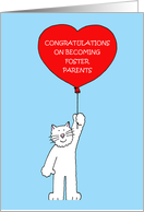 Congratulations on Becoming Foster Parents Cartoon Cat and Balloon card