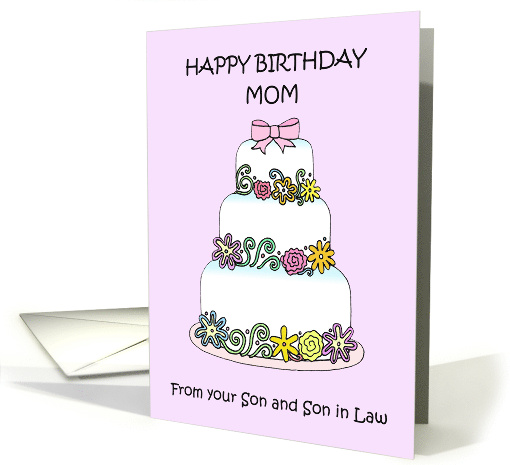 Happy Birthday Mom from Son and Son in Law Stylish Cake card (1505684)
