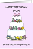 Happy Birthday Mom from Son and Son in Law Stylish Cake card