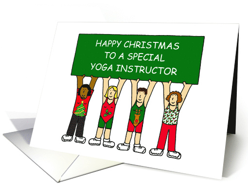 Happy Christmas Yoga Instructor Cute Cartoon Group of People card