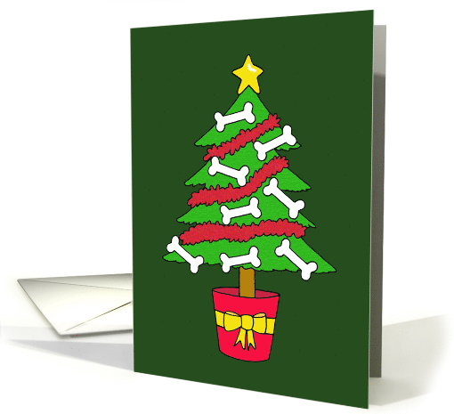 Happy Christmas to Dog Owner Cartoon Xmas Tree with Bone... (1506390)
