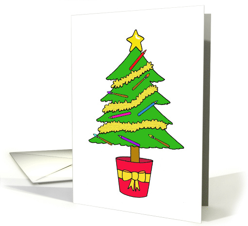 Happy Christmas to Artist Cartoon Tree Decorated with Brushes card