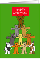 Happy New Year Cute Cartoon Dogs Holding Up a Banner card