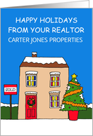 Happy Holidays from Realtor Cartoon Festive House with Sold Sign card