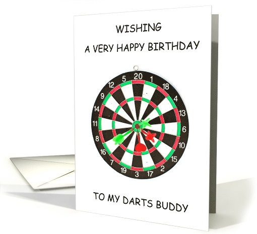 Happy Birthday Darts Buddy Dart Board with Darts in the Bullseye card
