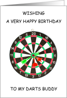 Happy Birthday Darts Buddy Dart Board with Darts in the Bullseye card