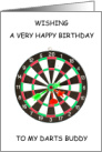 Happy Birthday Darts Buddy Dart Board with Darts in the Bullseye card