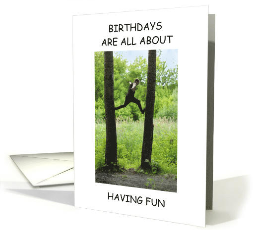Happy Birthday Parkour Man Running Between Trees card (1508156)