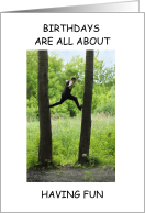 Happy Birthday Parkour Man Running Between Trees card