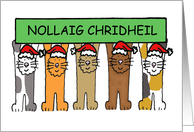 Scottish Gaelic Happy Christmas Cartoon Cats Wearing Santa Hats card