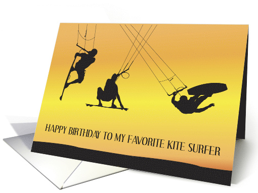 Happy Birthday Kite Surfer Silhouettes at Sunset Illustrations card