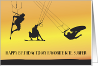 Happy Birthday Kite Surfer Silhouettes at Sunset Illustrations card