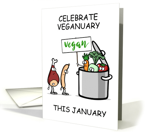 Veganuary January Vegan Celebration Cartoon Humor card (1509904)