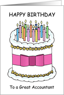 Accountant Happy Birthday Cartoon Cake Lit with Colored Candles card