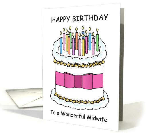 Happy Birthday Midwife Cartoon Cake and Lit Candles card (1512298)
