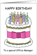 Happy Birthday Office Manager Cartoon Cake and Candles card