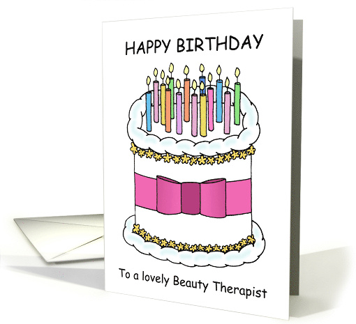 Happy Birthday Beauty Therapist Pretty Cartoon Cake with Candles card
