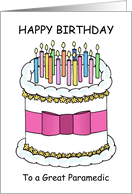 Happy Birthday Paramedic Cartoon Cake and Lit Candles card