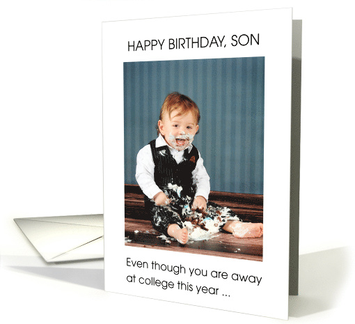 Happy Birthday Son Away at College Funny Boy Eating Cake card