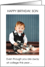 Happy Birthday Son Away at College Funny Boy Eating Cake card