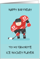 Happy Birthday Ice Hockey Player in Action Cartoon Sportsman card