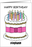 Happy Birthday Cartoon Cake and Candles to Personalise Any Name card