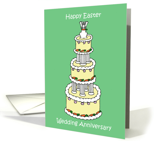 Easter Wedding Anniversary Cake with Bunny and Carrot Decorations card