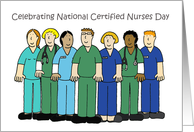 Certified Nurses Day March 19th Cartoon Group Wearing Scrubs card
