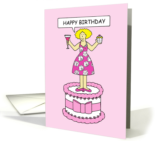 Happy Birthday Bunco Buddy Lady in a Dice Dress Standing... (1519518)
