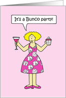 Bunco Party Invitation Cartoon Lady in Dice Pattern Dress card