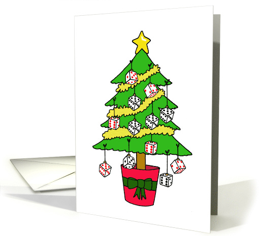 Happy Christmas Bunco Buddy Cartoon Tree Decorated with Dice card
