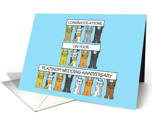 Platinum 70th Wedding Anniversary Cute Cartoon Cats card (1520338)