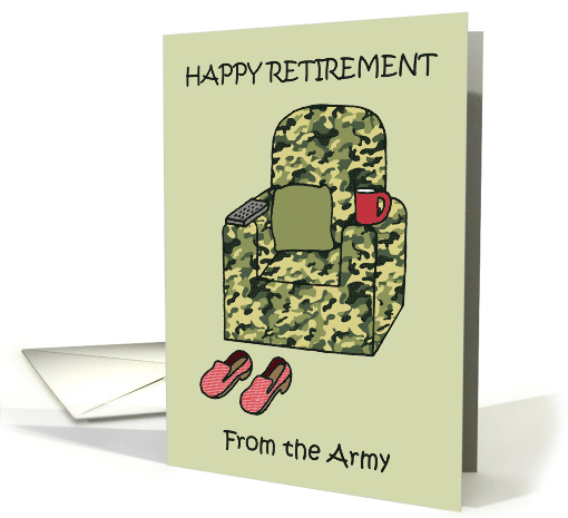 Happy Retirement from the Army Camouflage Armchair Humor card