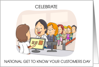 National Get to Know Your Customers Day Cartoon Customers In Line card